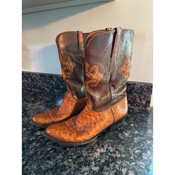 Lucchese 1883 Full Quill Ostrich Leather Cowboy Boots Brown D15505 Size 11 D